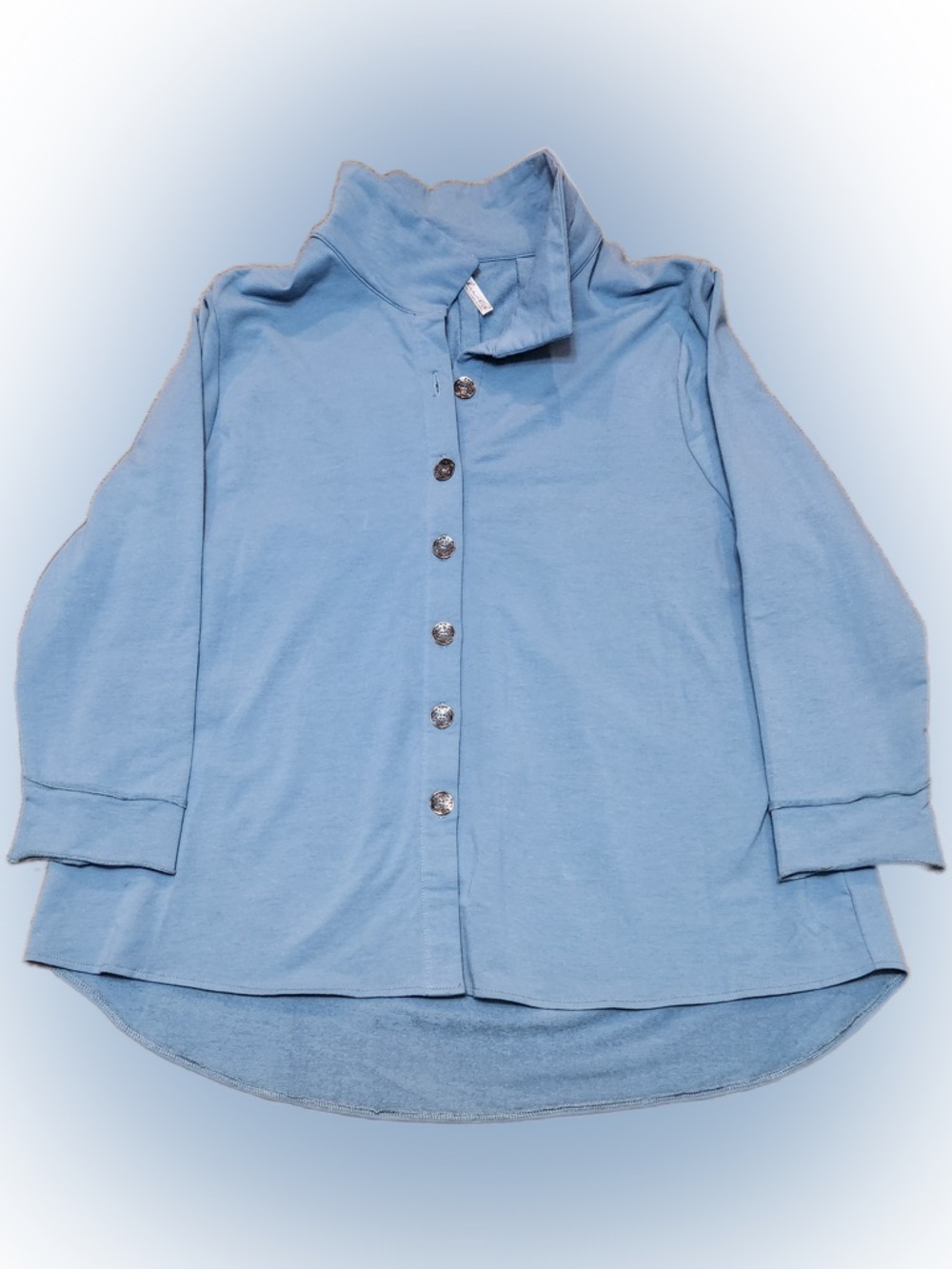 Lulu B Country Blue V Neck Button Down Tunic Top Women's Size 1 X